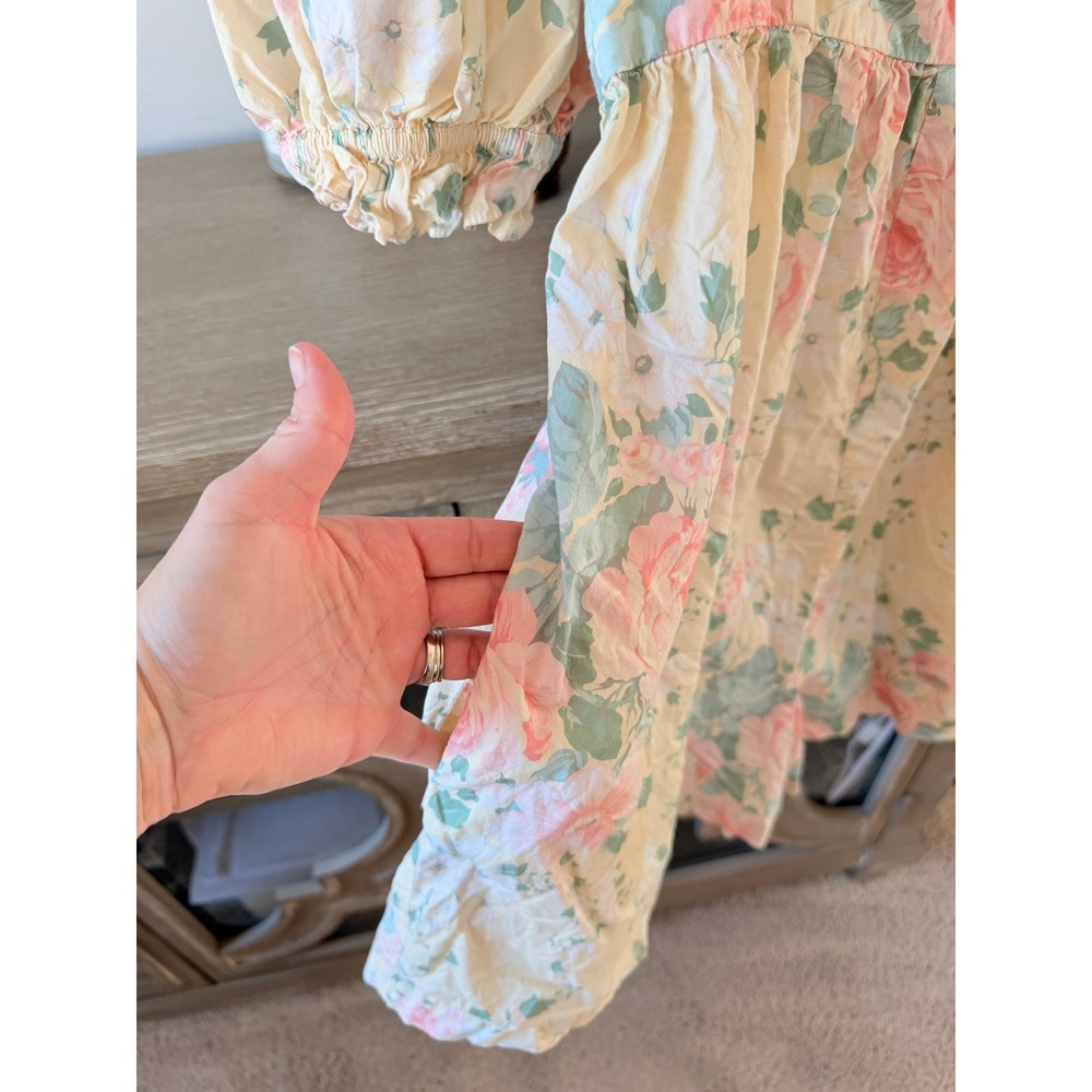 Selkie Hampton Floral Puff Sleeve Romper Women Yellow Pastel Size Large - Picture 7 of 12